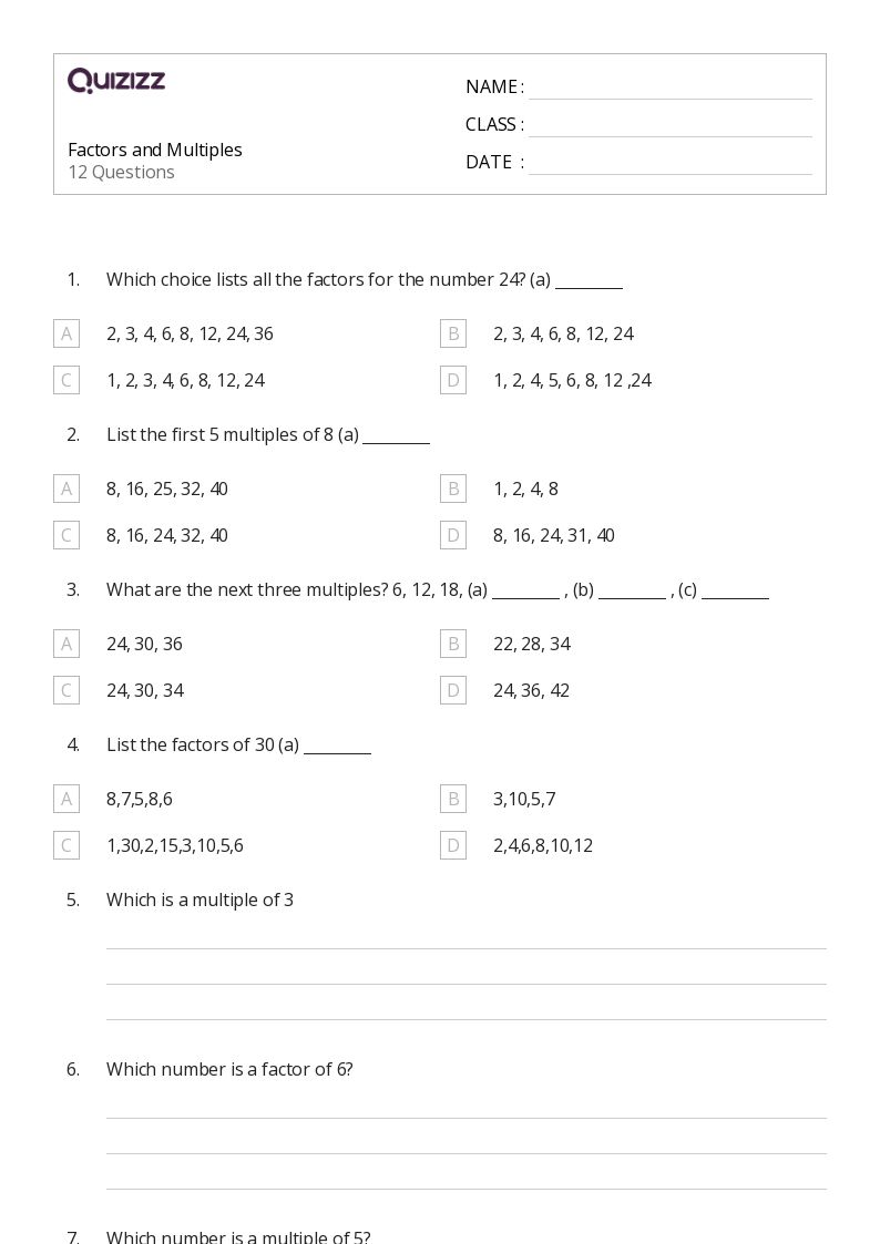 50+ Factors and Multiples worksheets for 4th Grade on Quizizz ...