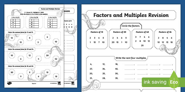 Factors and Multiples Revision Worksheet | Twinkl Maths
