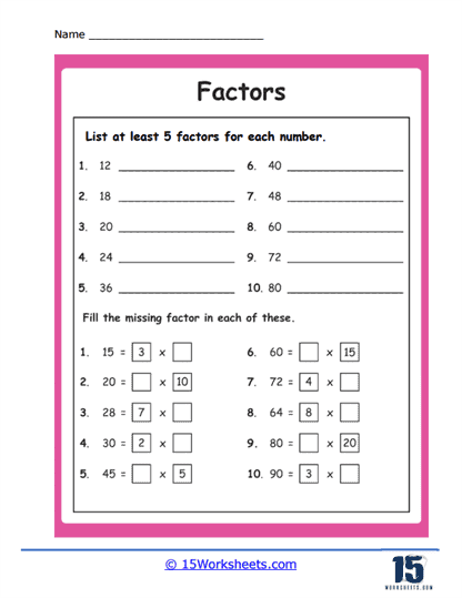 factor worksheet holiday