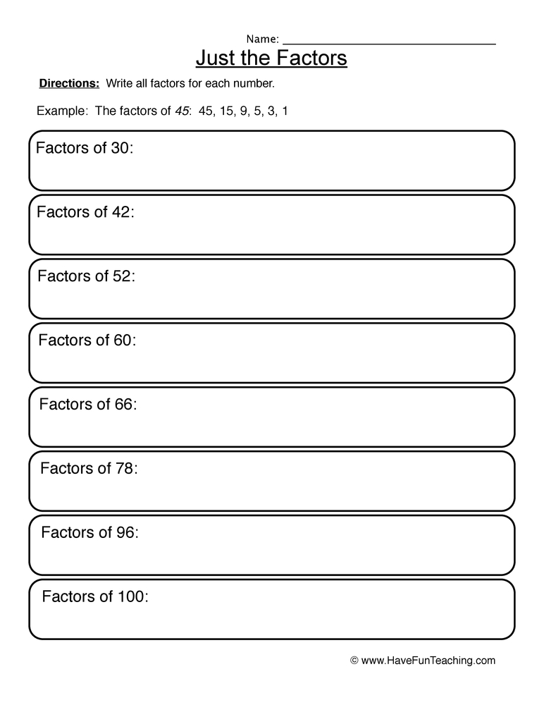 Just the Factors Worksheet  