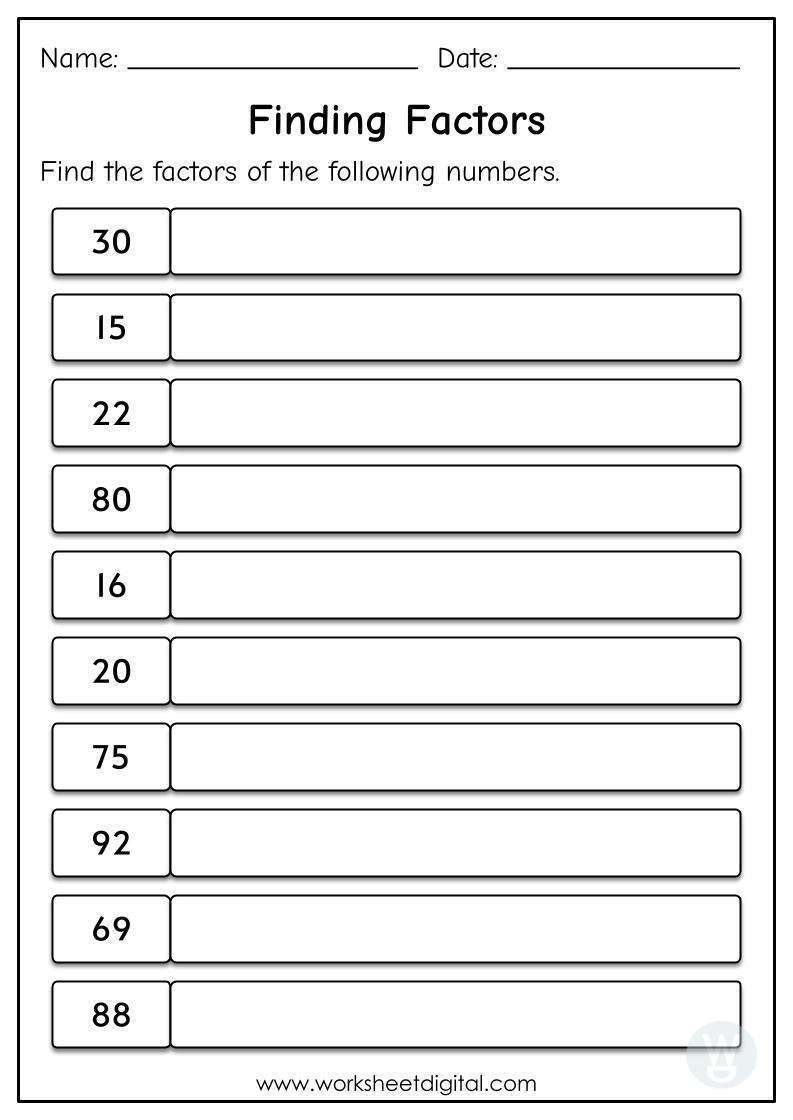 Finding Factors W1 - Worksheet Digital