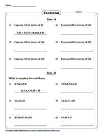 factorial worksheet