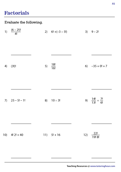 Factorial Worksheets