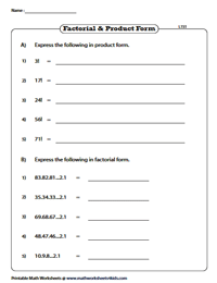 Factorial Worksheets