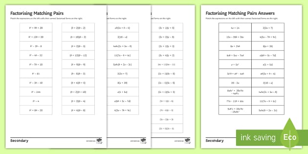 Factorising Matching Pairs Differentiated Worksheet / Worksheets