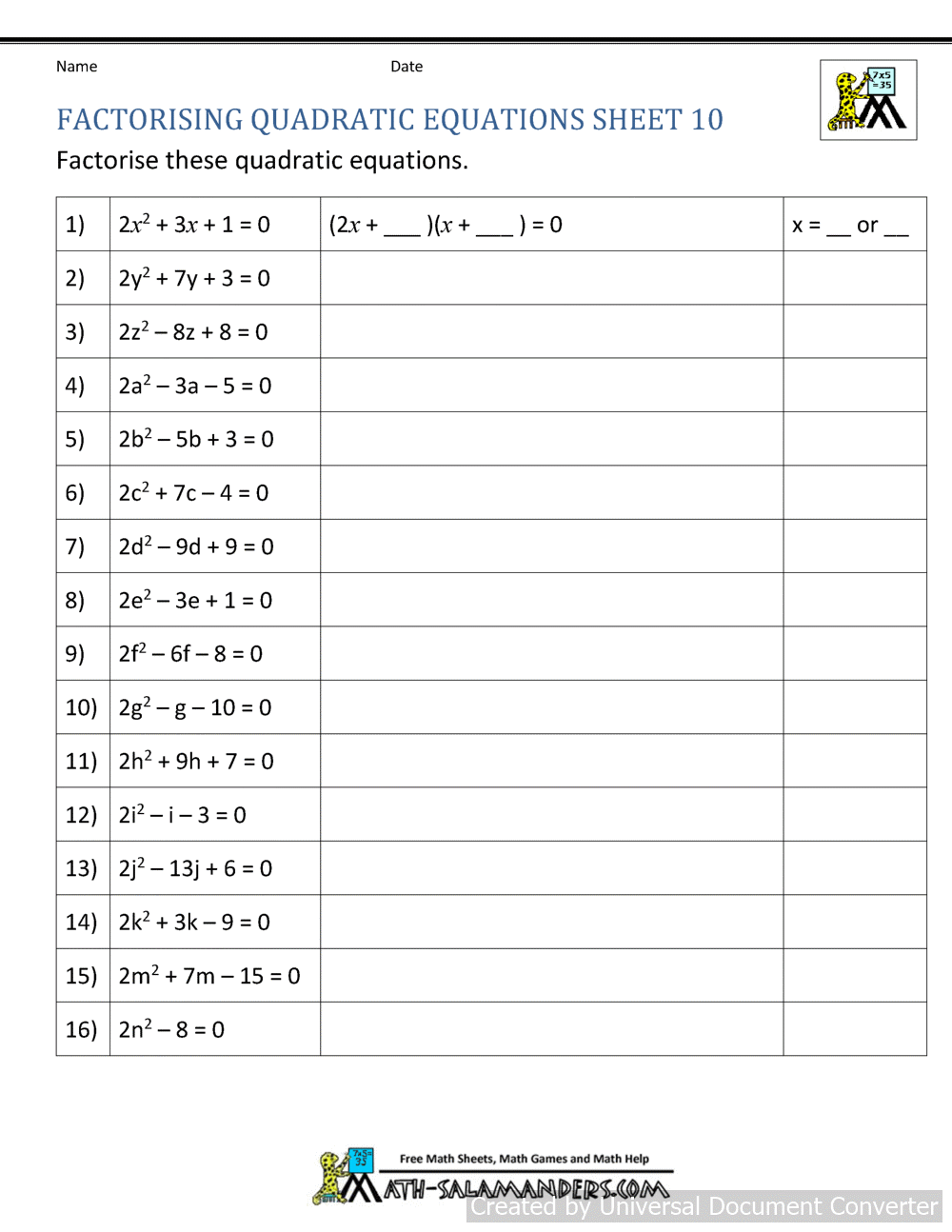 factoring ax2 bx c worksheet answers