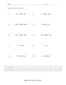 factoring binomials and trinomials worksheet