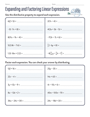 Expanding and Factoring Linear Expressions | Worksheet 