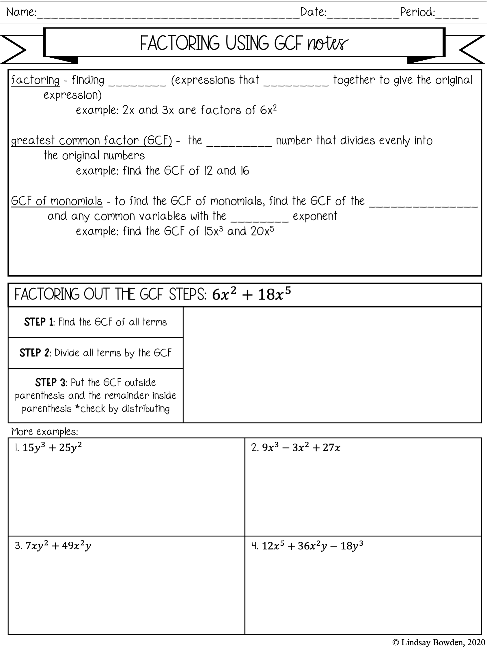 Factoring Polynomials Notes and Worksheets - Lindsay Bowden