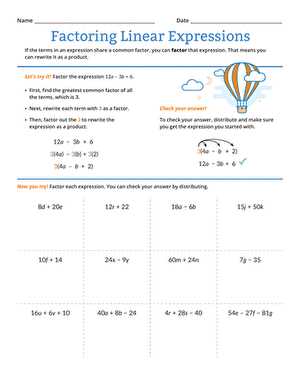 Factoring Linear Expressions | Worksheet 