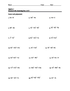 factoring out gcf worksheet