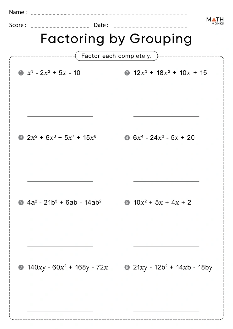 factoring polynomials by grouping worksheet