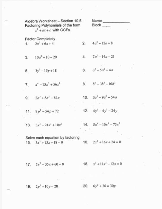 factoring polynomials completely worksheet