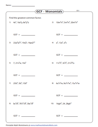 factoring polynomials using gcf worksheet