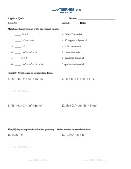 Worksheet: Polynomials - Type of Polynomials - Factor, Multiply ...