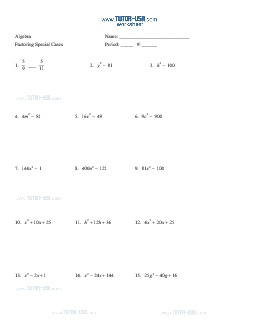 Worksheet: Factoring Perfect Square Binomials and Trinomials ...