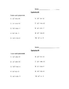 Factoring Polynomials Worksheet for 9th Grade | Lesson Planet