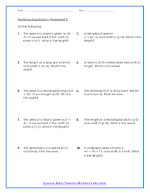 Factoring Application Worksheets