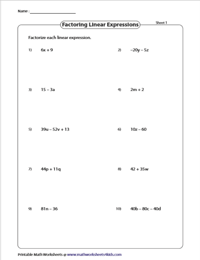 Factoring Polynomials Worksheets