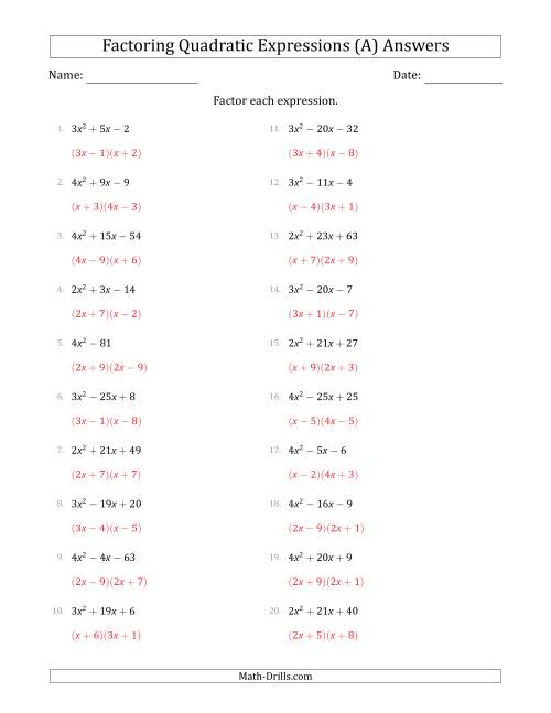 Factoring Quadratic Expressions with Positive a Coefficients up ...