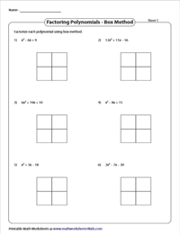 Factoring Polynomials Worksheets