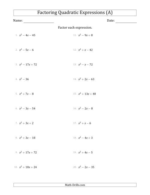 Factoring Quadratic Expressions with Positive a Coefficients of ...