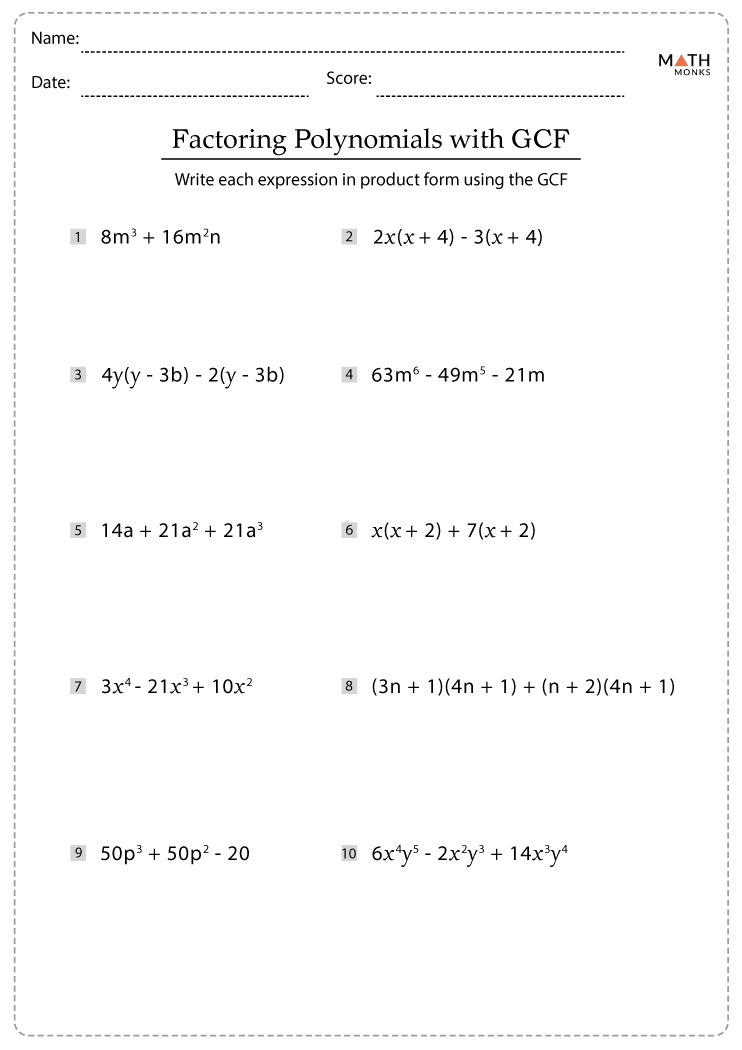 factoring review worksheet algebra 1 answers