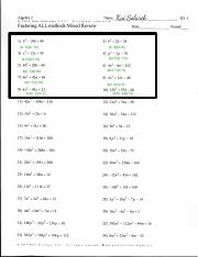 factoring review worksheet algebra 1 answers
