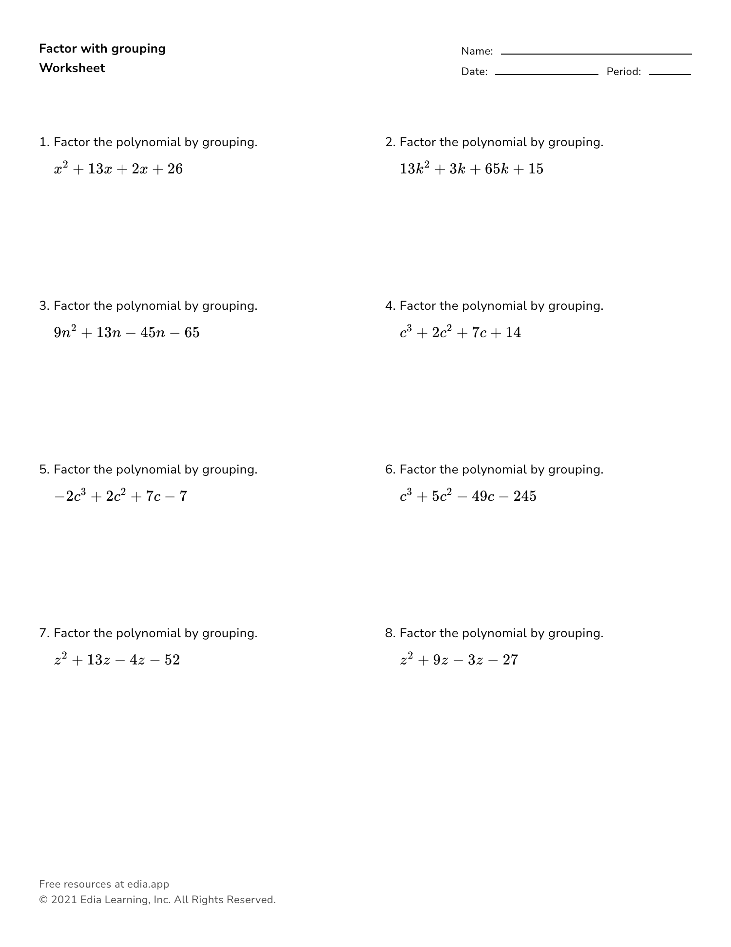 factoring review worksheet algebra 1 answers