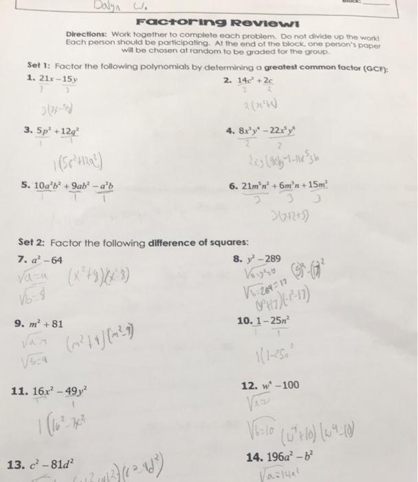 factoring review worksheet answers