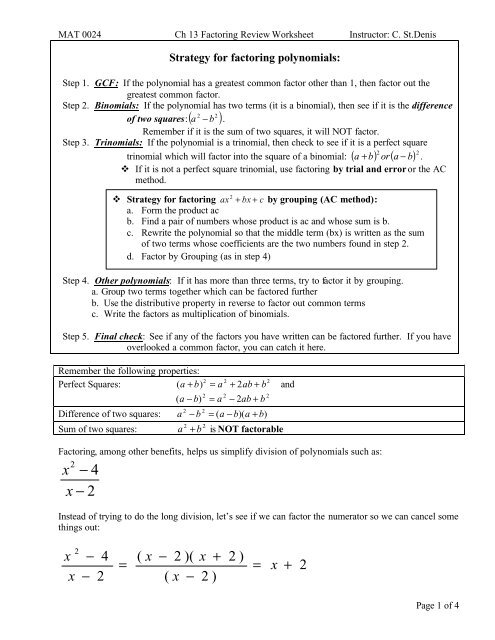 factoring review worksheet answers
