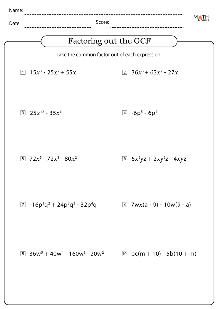 Factoring Polynomials Worksheets with Answer Key