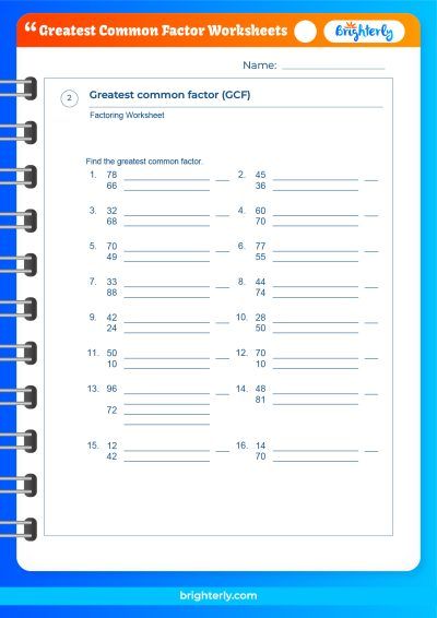 FREE Greatest Common Factor Worksheets [PDFs] Brighterly.com