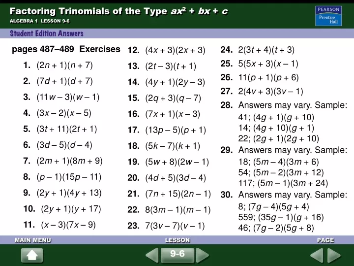 factoring trinomials ax2 bx c worksheet answers