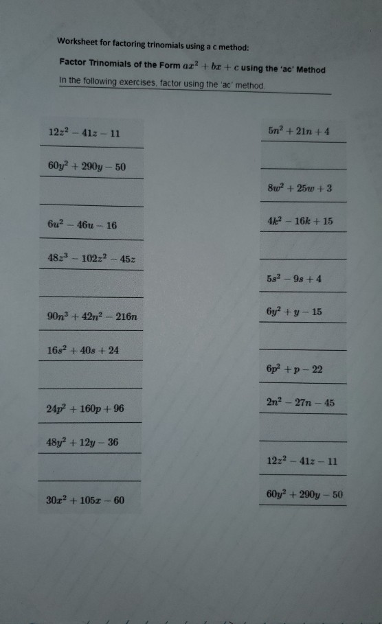 factoring trinomials of the form ax2 bx c worksheet answers