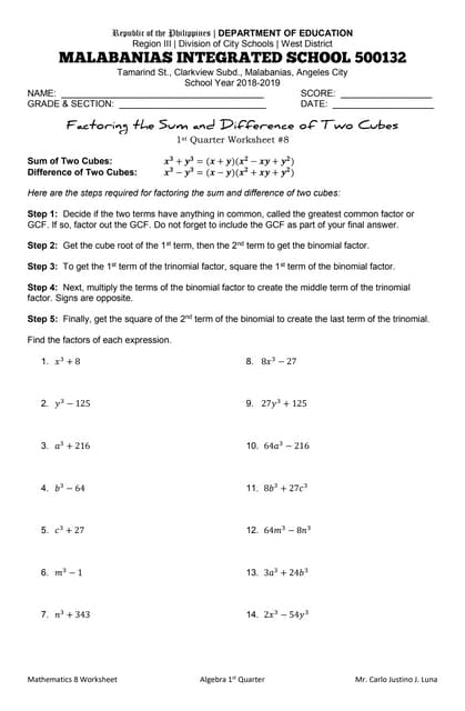 factoring trinomials worksheet algebra 2