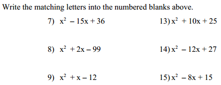 Puzzle: Factoring Trinomials - Denise Gaskins Lets Play Math