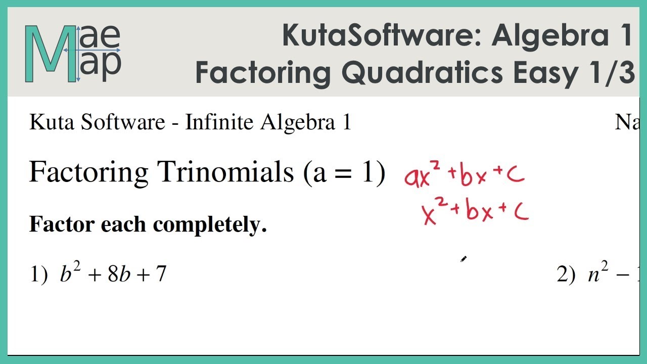 Kuta Tutorial: factoring trinomials a=1 - YouTube