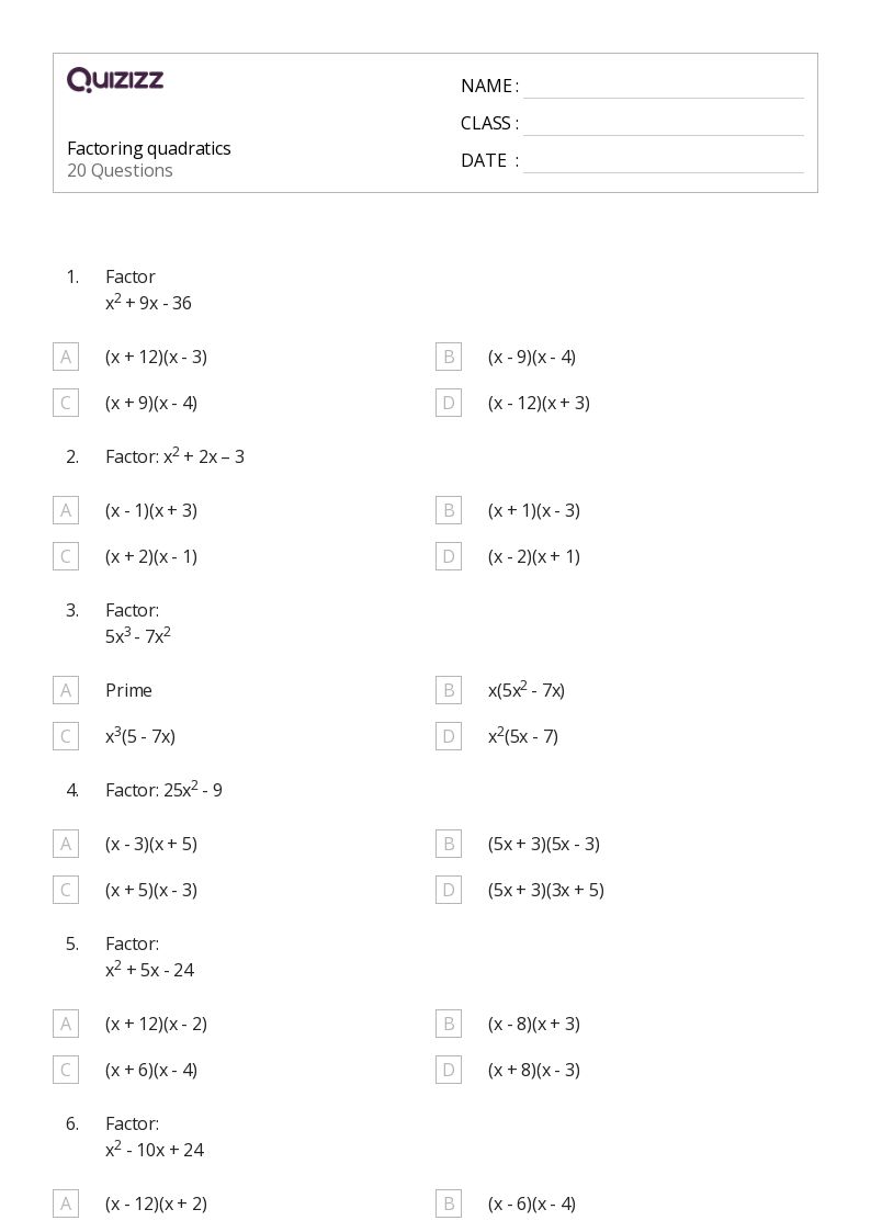factoring trinomials worksheet with answer key