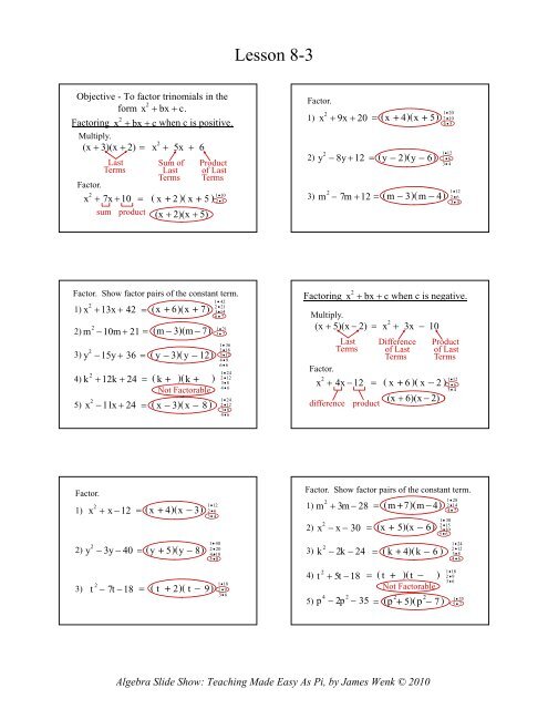 factoring trinomials x2 bx c worksheet
