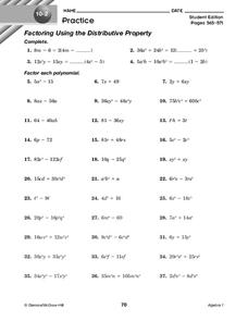 factoring using the distributive property worksheet