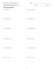 Factoring Trinomials (a=1) Worksheet for 8th - 10th Grade | Lesson ...