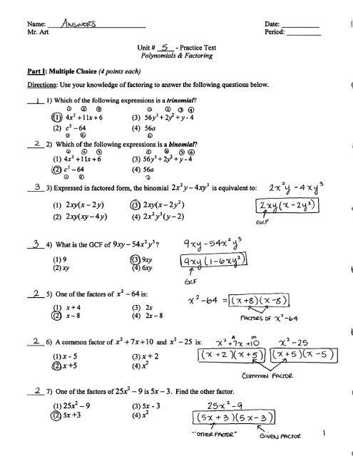 factoring worksheet answers