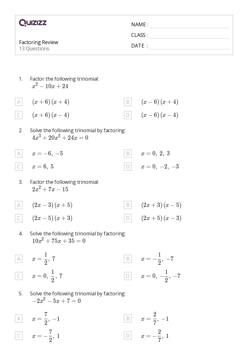 factoring worksheet with answers
