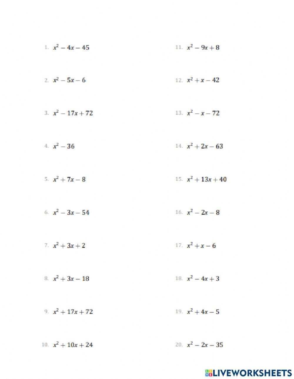 Factoring Polynomials interactive worksheet  