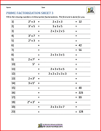 Prime Factorization Worksheet page