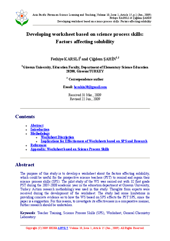 factors affecting solubility worksheet