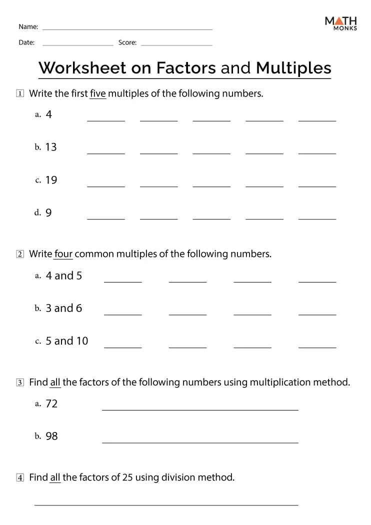 factors and multiples worksheet