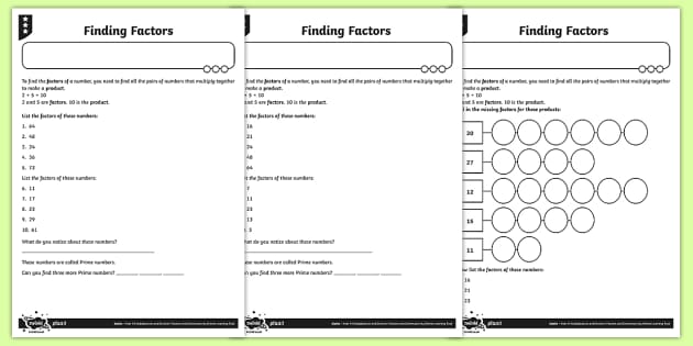 factors of numbers worksheet