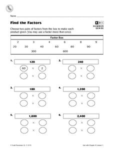 factors of numbers worksheet